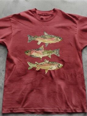 Watercolor Trout Graphic Tee Gildan Maroon T-shirt